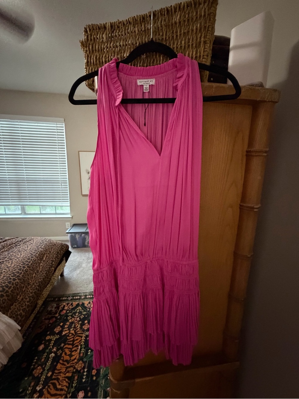 Current Air Hot Pink Sleeveless V-Neck Midi Dress
